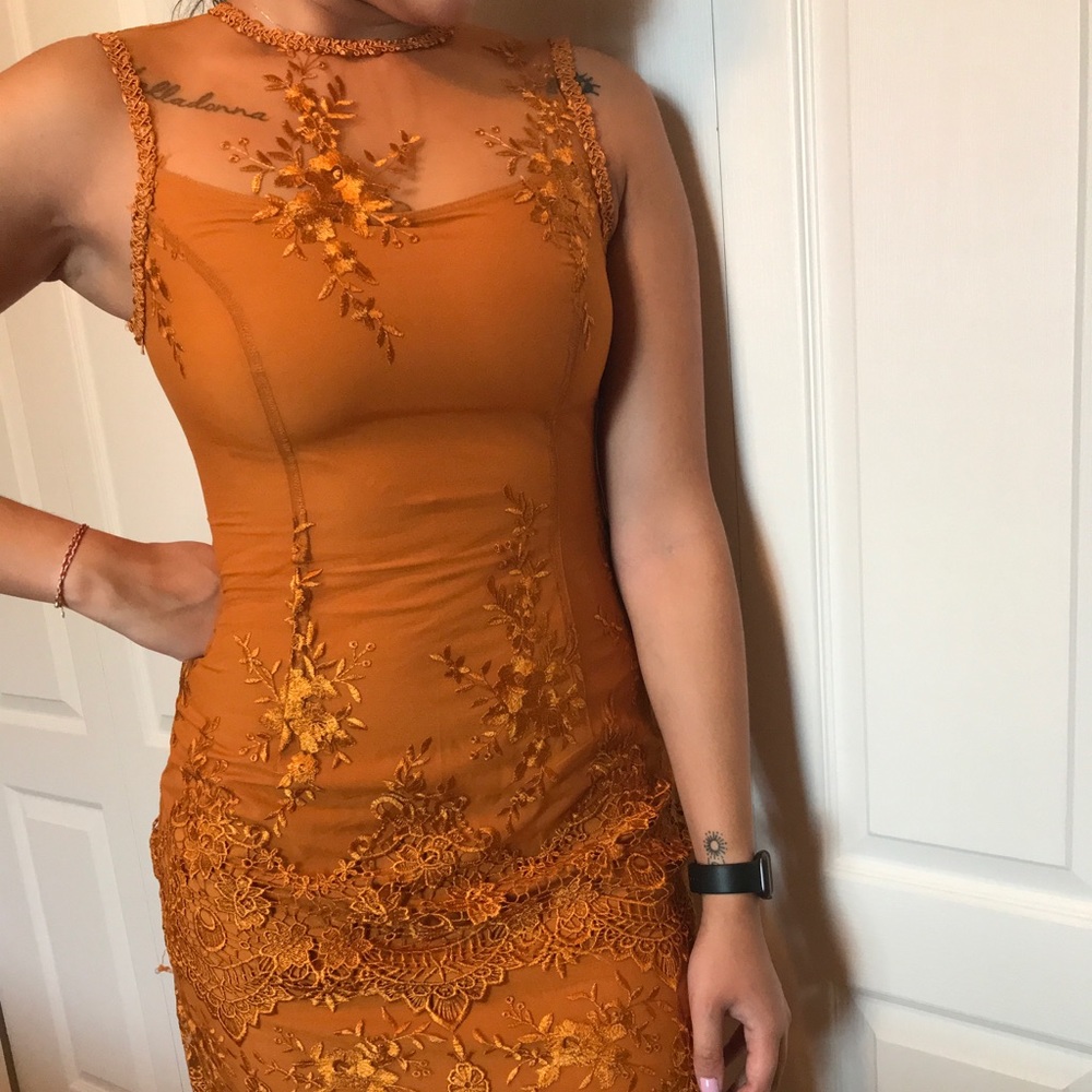 Burnt orange lace dress
